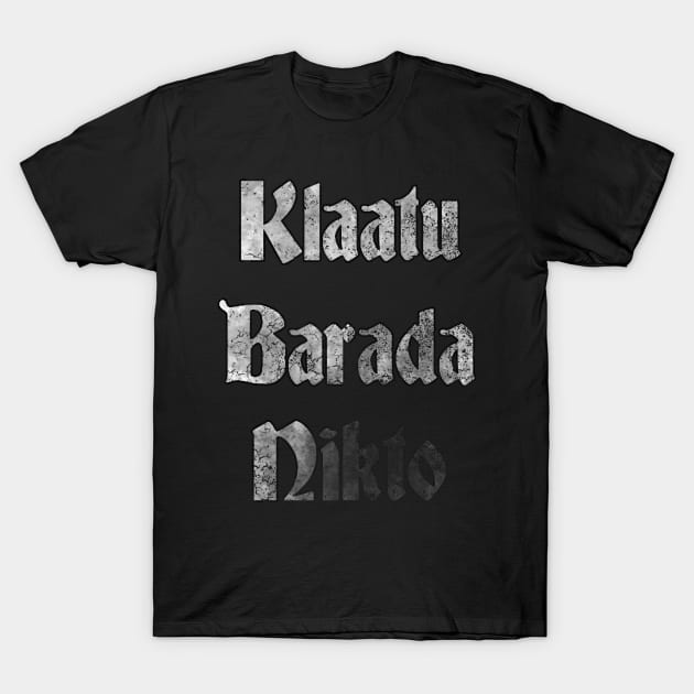 Klaatu Barada Necktie (white) T-Shirt by lucafon18